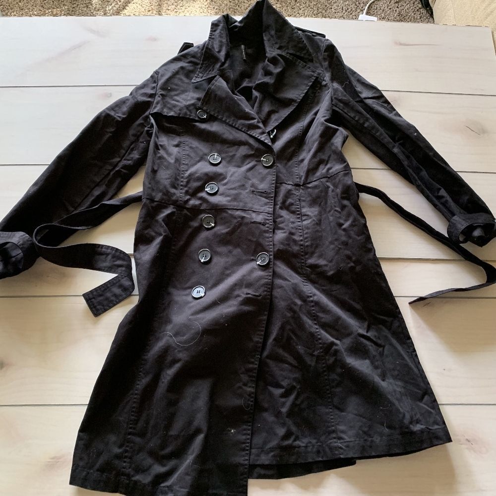 womens 42 nafnaf trench coat black flare